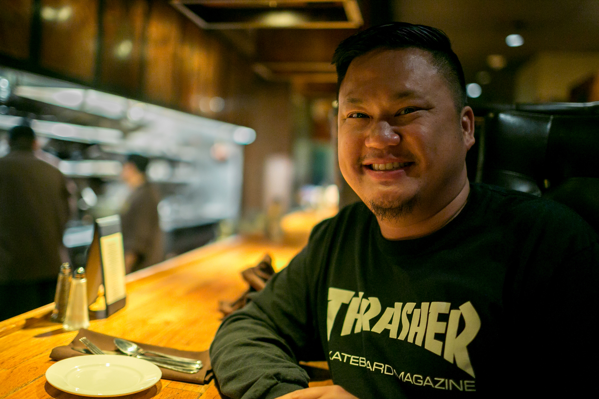 “I heard about 13 coins through Yelp. I saw the old school good food and decided to check it out. Normally, I go to 5-point but I wanted something new. I like the vibe, the high back chairs are really cool, and you can see the chefs cooking. I was really impressed by the decor when I came in.” -Trent Dang, 2:32 a.m.