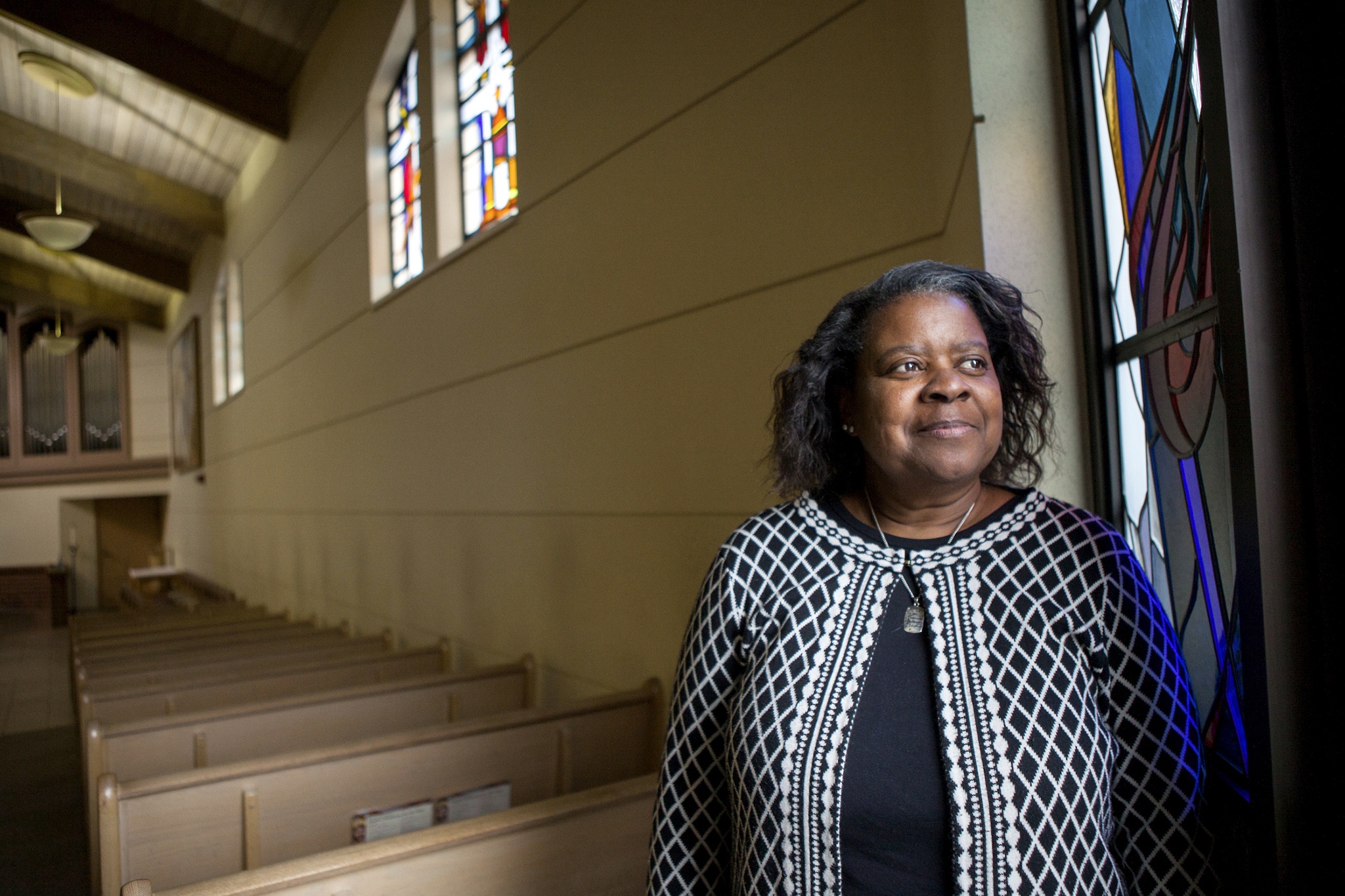 City Councilmember Brenda Fincher poses for a portrait at Holy Spirit Parish in Kent, Washington on December 9, 2016.