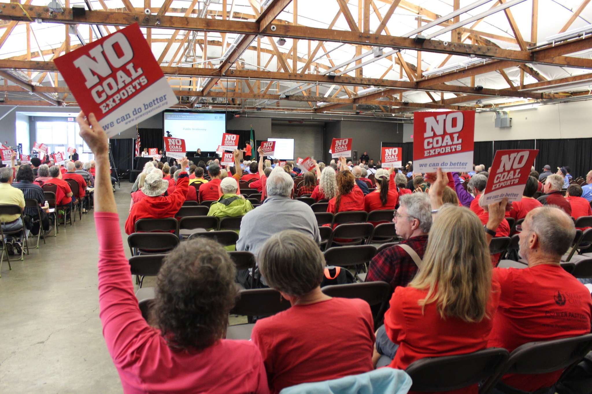 Anti-coal activists packed a public hearing about Longview’s proposed export terminal last May. Photo by Sara Bernard.