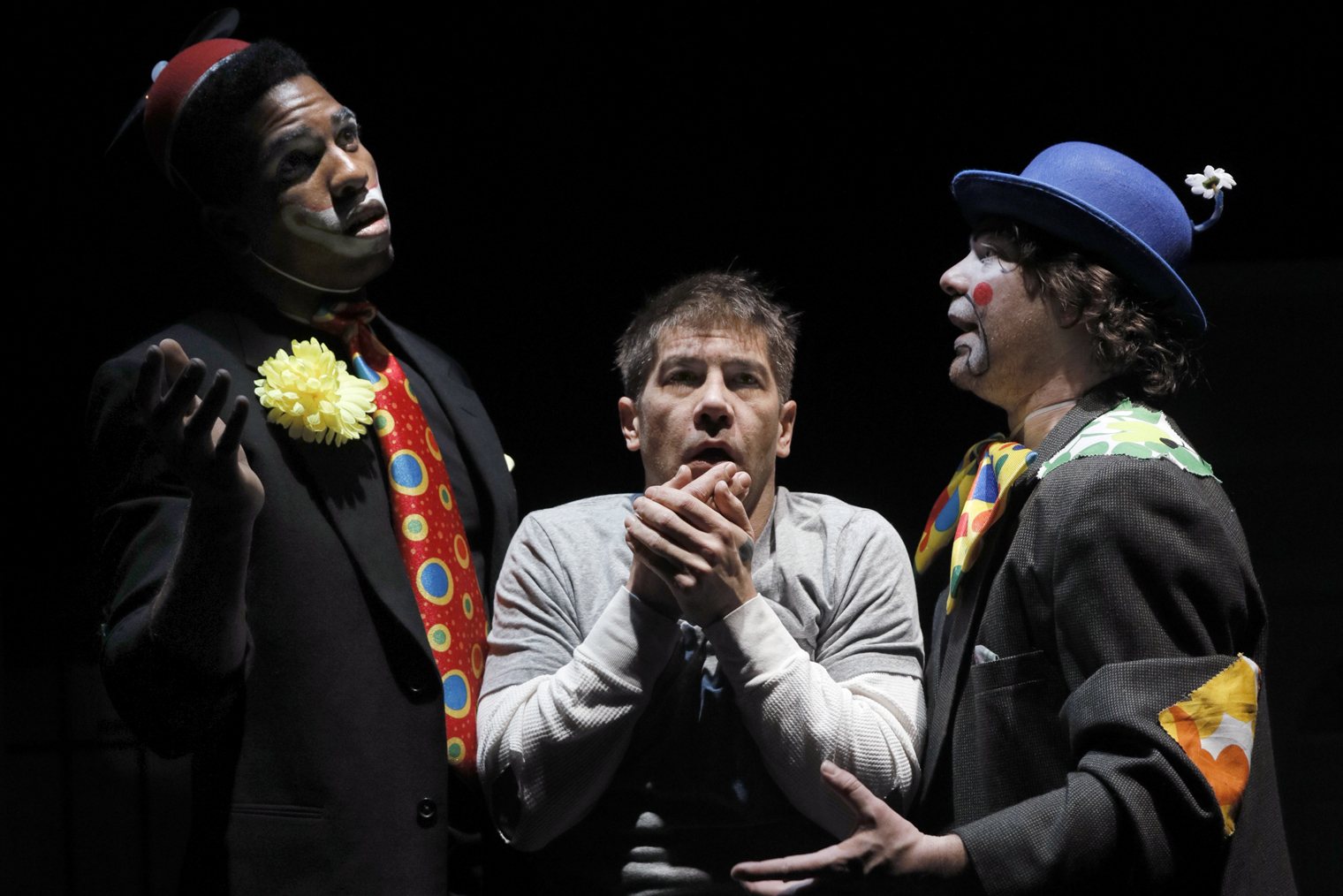 Tré Calhoun as Harpo, Tim Gouran as Mo, and Nick Edwards as Bozo. Photo by Chris Bennion