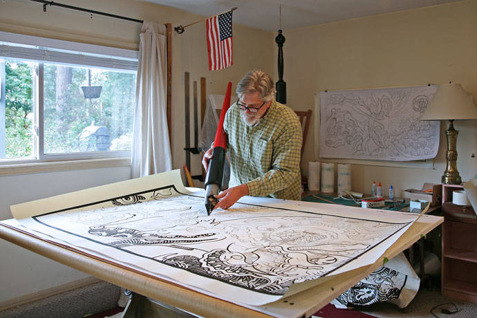 Jim Woodring and his giant pen. Courtesy of The Frye Museum