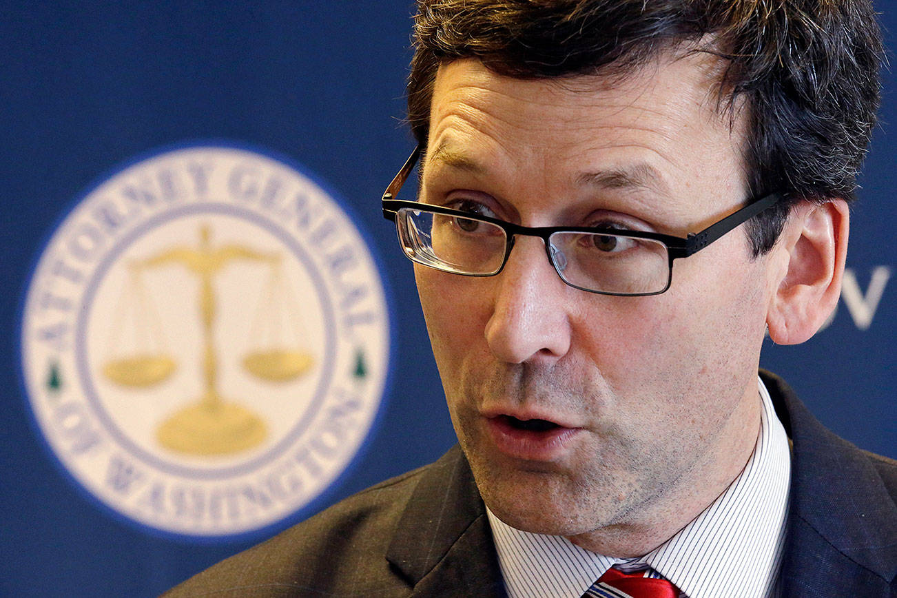 Washington State Attorney General Bob Ferguson speaks about President Trump’s new executive order at a news conference Monday, March 6, 2017, in Seattle. (AP Photo/Elaine Thompson)