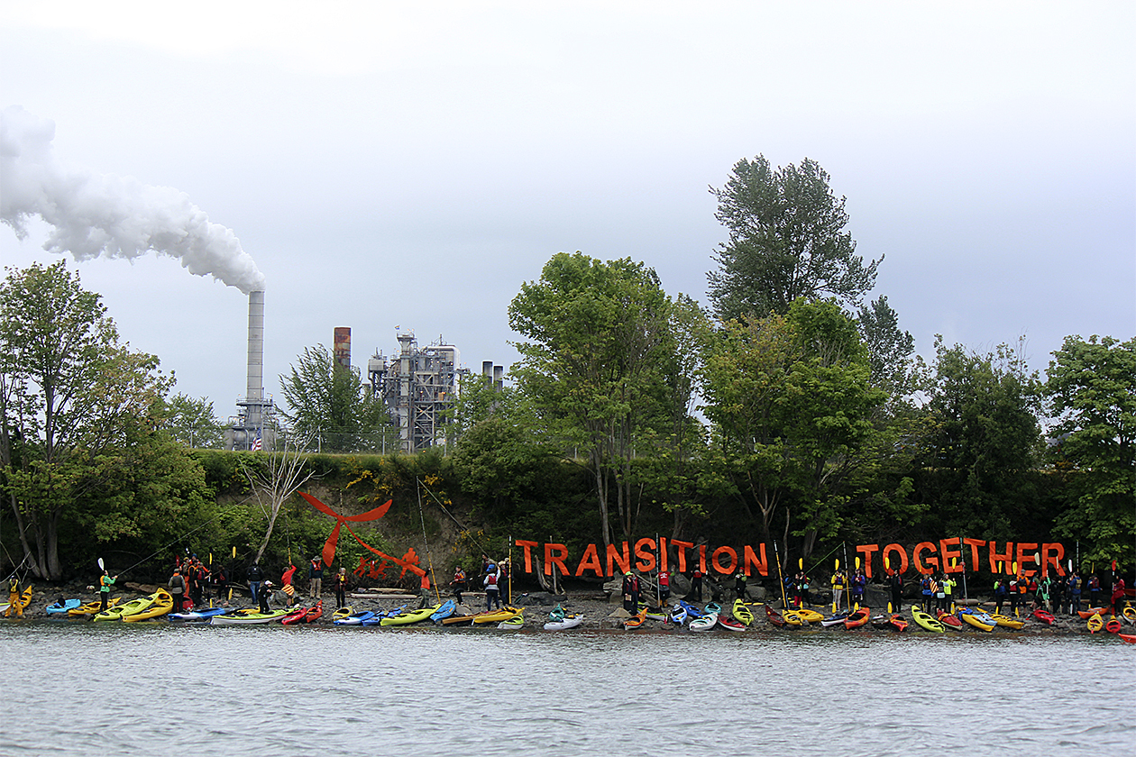 Break Free protestors pose in Anacortes. Photo by Sara Bernard