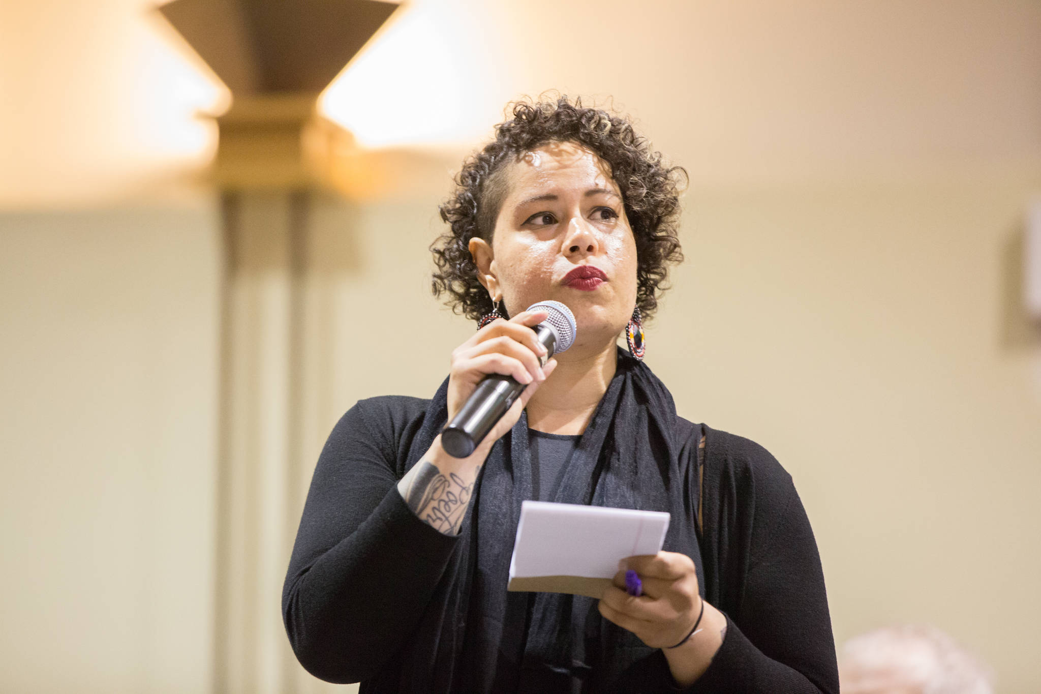 Candidate Nikkita Oliver at Thursday night’s mayoral debate. Photo by Alex Garland.