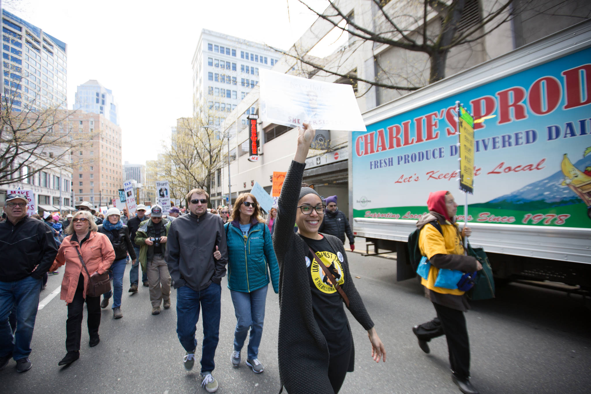 “My mom wanted to do this, and I’ve been to the Women’s March, so I wanted to show up in support. I feel like the fact that If he doesn’t release them, that says something about him,” Shannon from Seattle said.