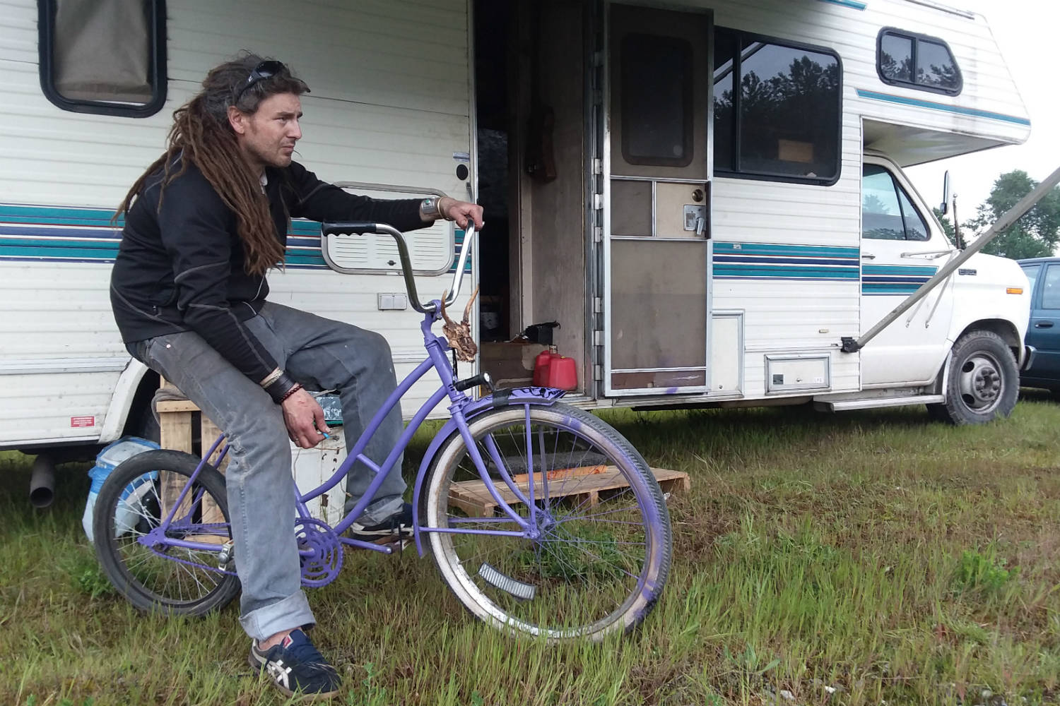 Matt Irvin, an RV camper who moved onto the WSDOT property Thursday. Photo by Casey Jaywork