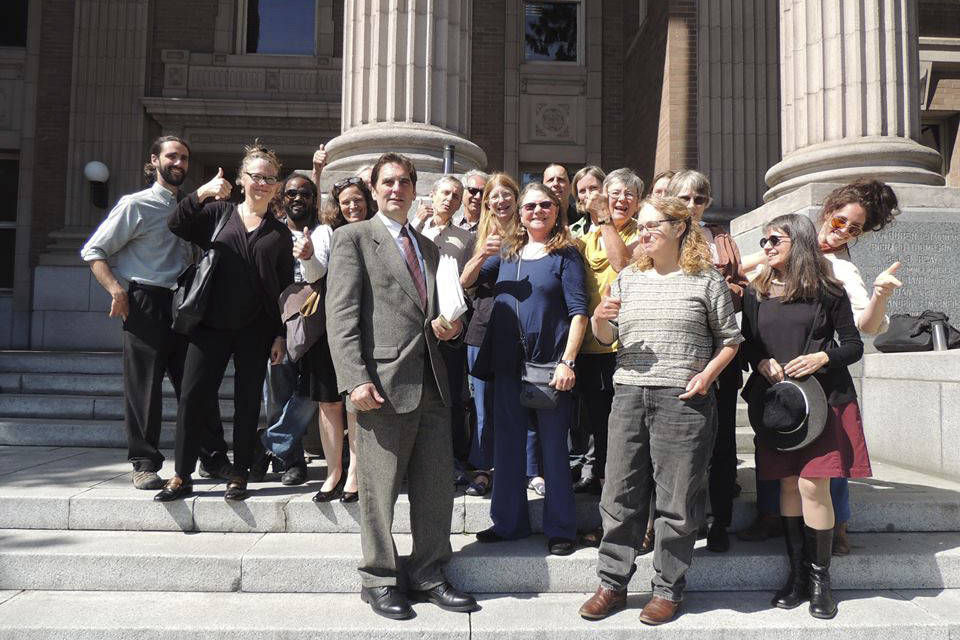 Ken Ward and supporters at the Skagit County courthouse on June 5, 2017. Photo courtesy Climate Direct Action