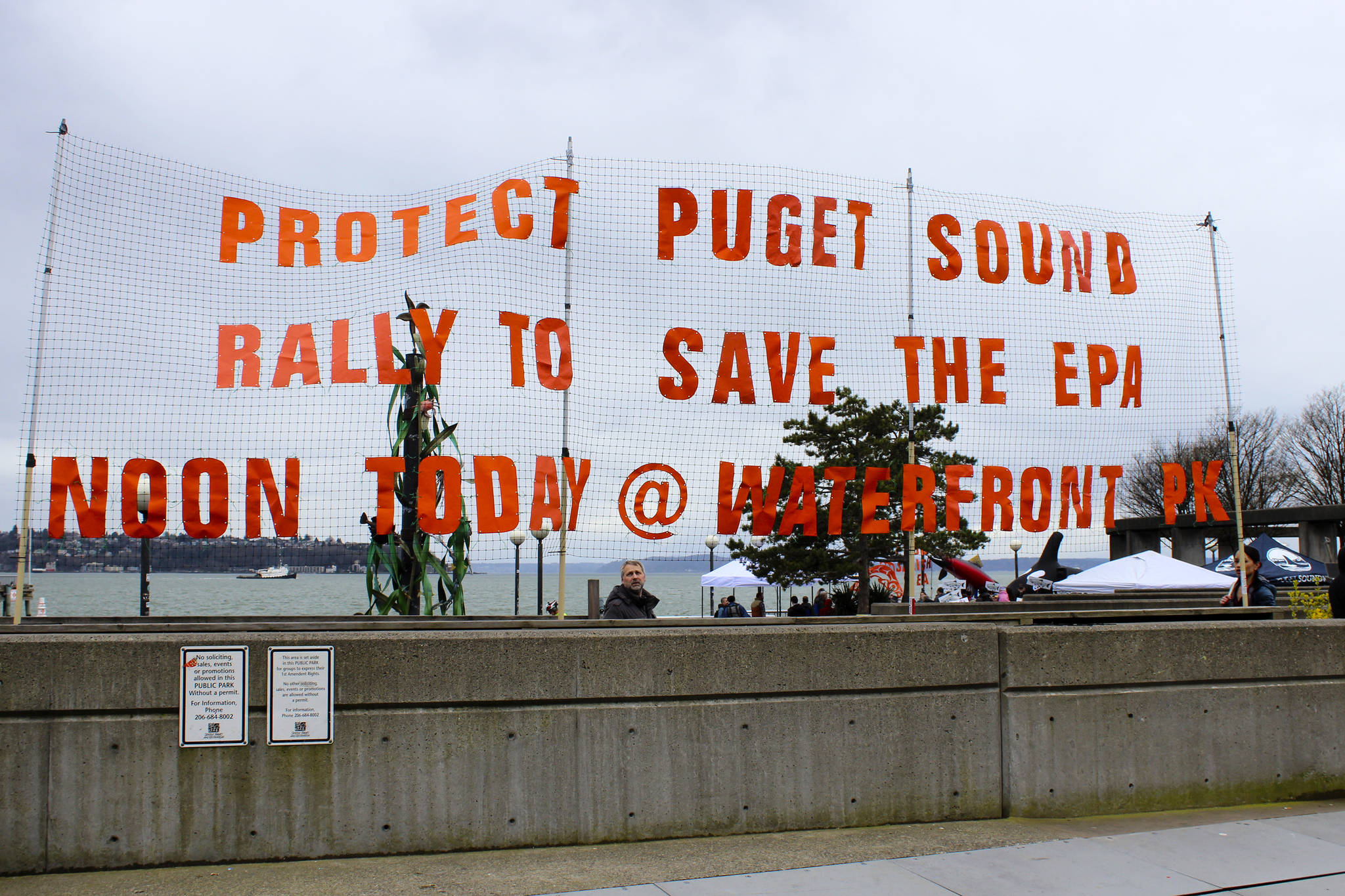Environmental groups rally against proposed cuts to EPA Puget Sound funding on March 22, 2017. Photo by Sara Bernard