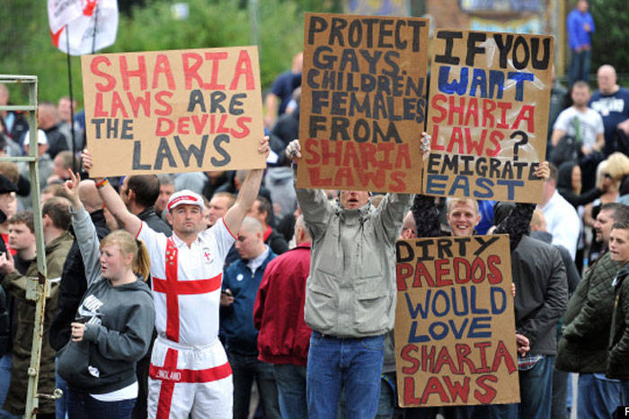 An anti-Muslim rally. Photo via Islamophobia Watch