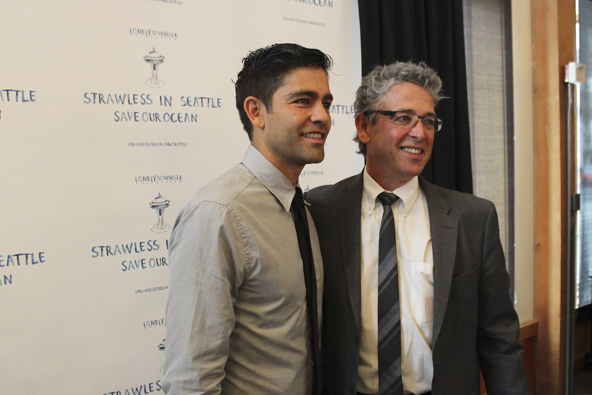 Actor Adrian Grenier and Port Commissioner Fred Felleman at Strawless in Seattle launch. Photo by Sara Bernard