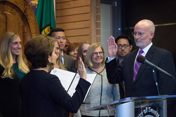 Tim Burgess is sworn in as the 55th Mayor of Seattle. Photo courtesy of Seattle City Council