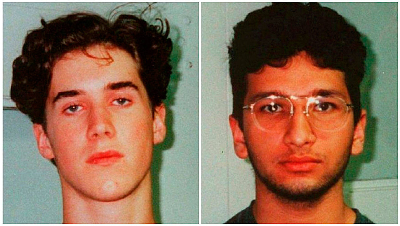 Sebastian Burns, left, and Atif Rafay, right, when they were arrested at age 19. Contributed mug shots