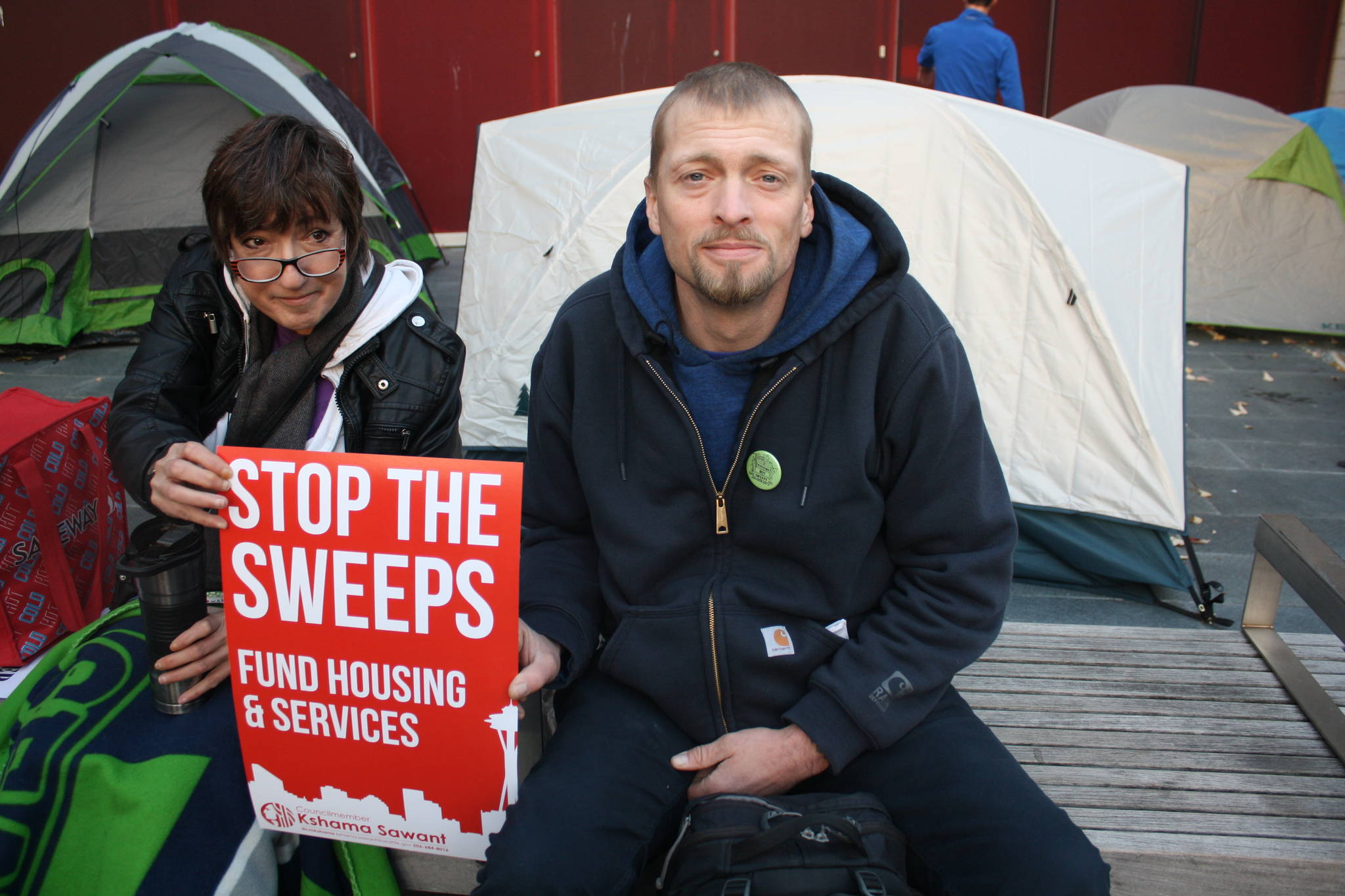 Daniel Brown, 37, has been houseless in Seattle for the past three years. He attended the protest because he said he’s “desperate for change in my own life.” Photos by Melissa Hellmann
