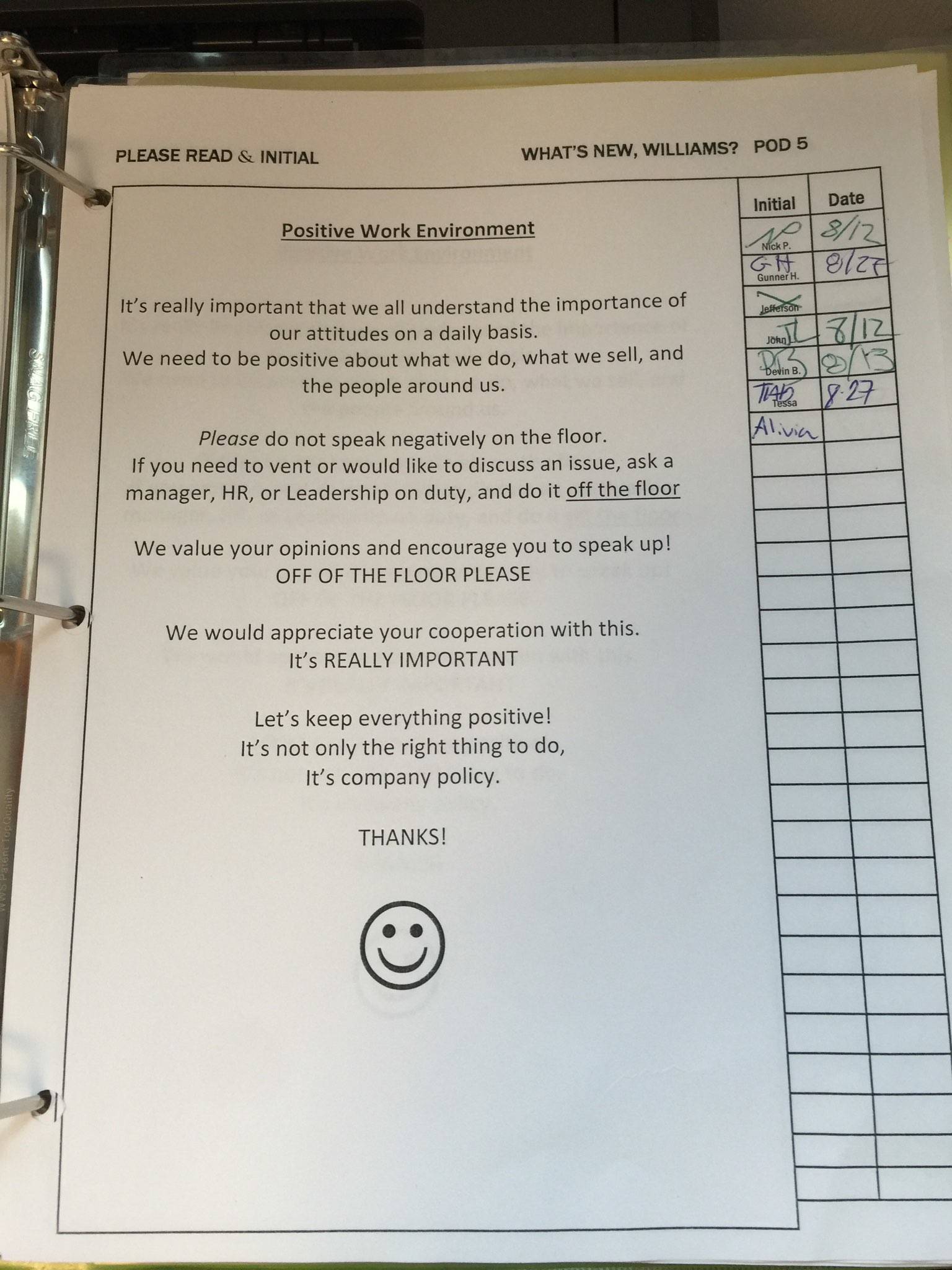 A document New Seasons Market made employees sign to limit “negative” conversation. Photo via Good Jobs Coalition