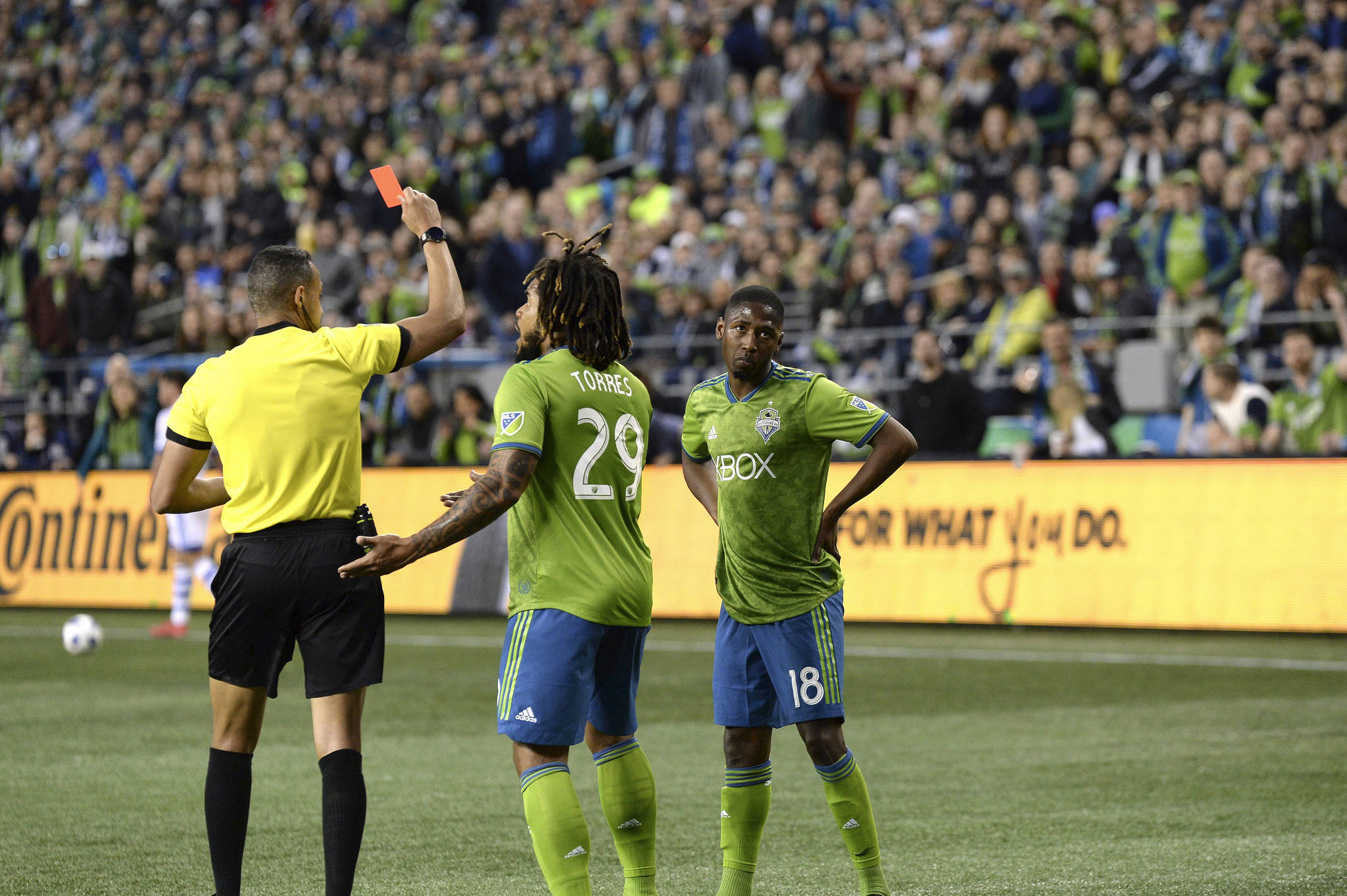 The whole Sounders season has felt like one long, unjust red card. Photo by Charis Wilson/Sounders FC