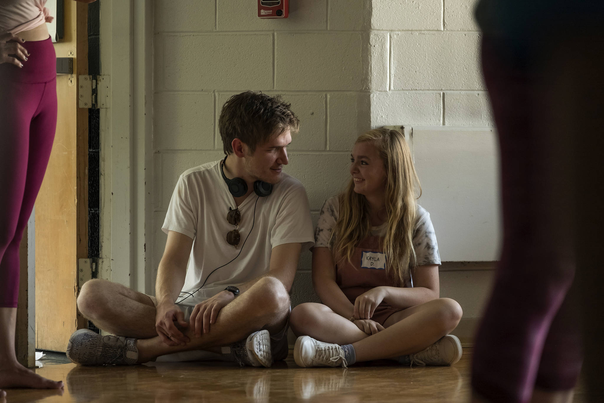 Bo Burnham and Elsie Fisher hang out on the set of ‘Eighth Grade.’ Photo by Linda Kallerus/A24