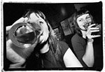 Liquor is quicker: Julie and Bambie chugging at Hattie's Hat.