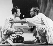 Not-so-ancient history: Telemachus (Mark Alhadeff) with Odysseus (Christopher Donahue).