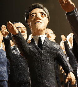 A detail from Jon Haddocks 98/197, a set of 98 figurines depicting the members of the 197th Congress who voted for the USA Patriot Act. The sculpture was on view at Howard House gallery in Seattle, in March 2003.