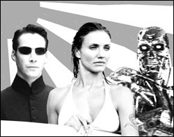 Whats beneath their humanoid wrapping? Keanu, Cameron, and T3s stripped-down Kristanna Loken.