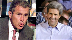 Bush opponents: himself (left), Kerry.
