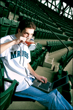 Spare-time analyst Derek Zumsteg, who writes for the Baseball Prospectus think tank, at Safeco Field.