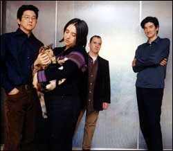 The Magnetic Fields, from left: John Woo, Claudia Gonson, Stephin Merritt, and Sam Devol.