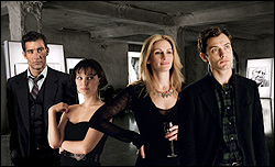From left, pervy Owen, tarty Portman, cipher Roberts, and whiny Law in Closer: Love stinks.