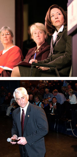 Cantwell (top, at right) was somewhat upstaged last week by other women senators. Reichert (bottom) showed himself to be a better congressman than candidate.