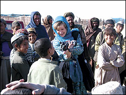 Margaret Larson on assignment for Mercy Corps on the Afghanistan-Pakistan border.