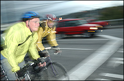Commuters on Dexter Avenue North, one of the city's most trafficked bike lanes.