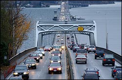 The Highway 520 bridge over Lake Washington: like the Alaskan Way Viaduct, in need of reconstruction.