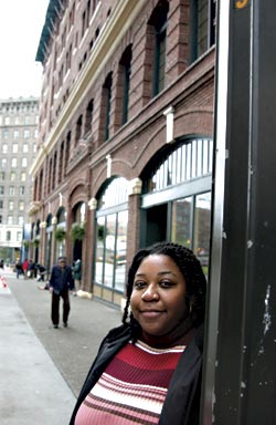 Nykia Johnson outside the Morrison Hotel.