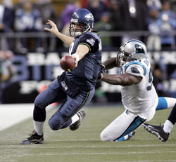 Seahawks quarterback Matt Hasselbeck in action against the Carolina Panthers on Jan. 22.