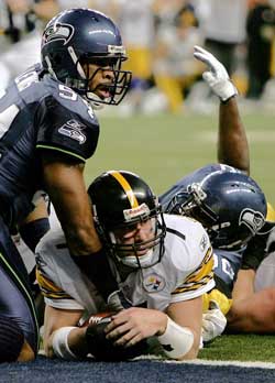 Pittsburgh Steelers quarterback Ben Roethlisberger after his sneak "touchdown."