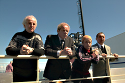Mullan (second from left) eyes the Channel ahead.