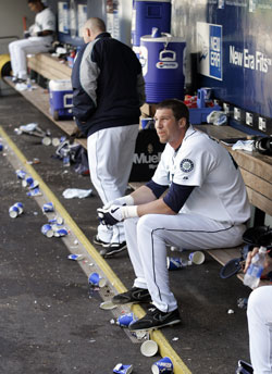 Richie Sexson in the doghouse — er, dugout — on Sunday, May 7, after going 0-for-4.