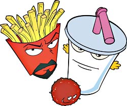 Humble heroes Frylock,  Meatwad, and Master Shake.
