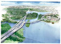The art of the commute: early conceptual rendering of the Pacific Interchange.