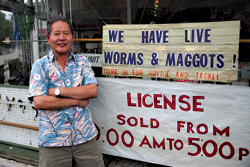 He knows what the trout like: Beppu in front of his Little Saigon institution.