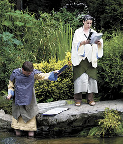 Lawn sprinklers:Emily Greenleaf and Stuart McLeod perform at Kubota Garden.