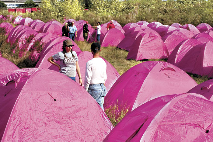 Judging from the color of its tents, camouflage is the least of Nickelsville’s concerns.
