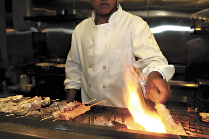 A stick of meatgets the kiss of fire.