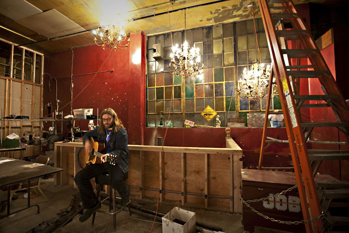 John Roderick plays live inside the unfinished Crocodile Cafe.