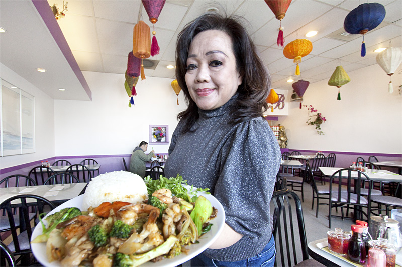 How to go about eating the food at Huong Binh is about the thorniest problem you’ll face.