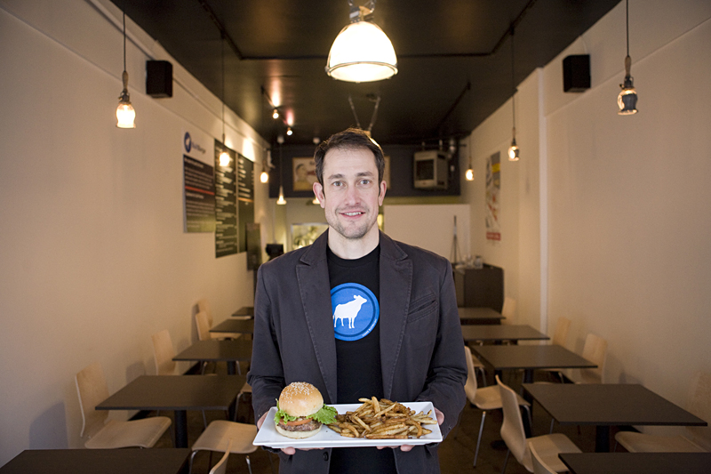 BuiltBurger owner David Makuen gives his burgers the white-plate treatment.