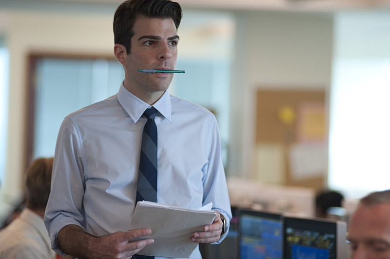 In Margin Call, Zachary Quinto's banker realizes the cards are about to collapse.