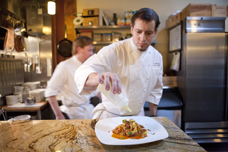 Chef Nathan Lockwood puts the final touches on the pappardelle.