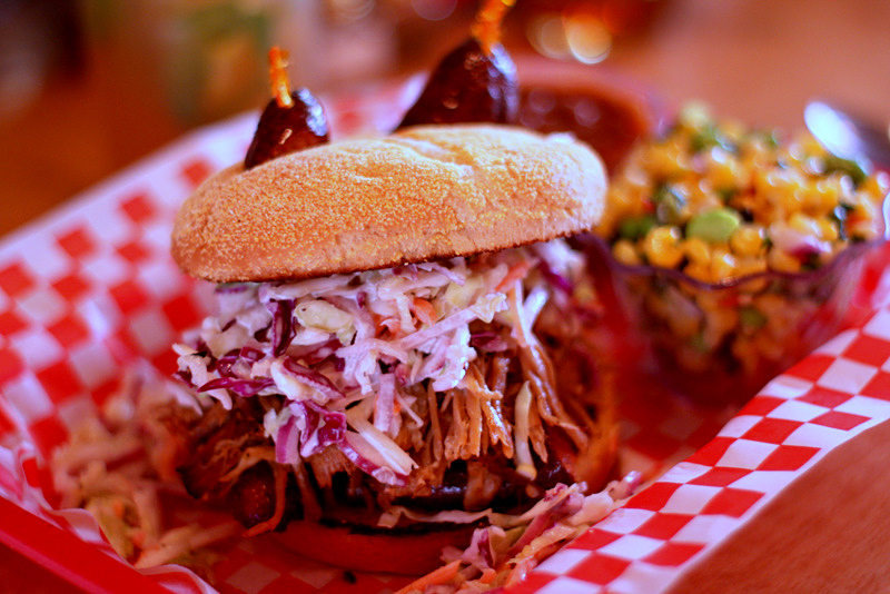 A pulled-pork touchdown, spiked with links.