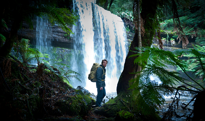 Dafoe amid Tasmania's gorgeous scenery.